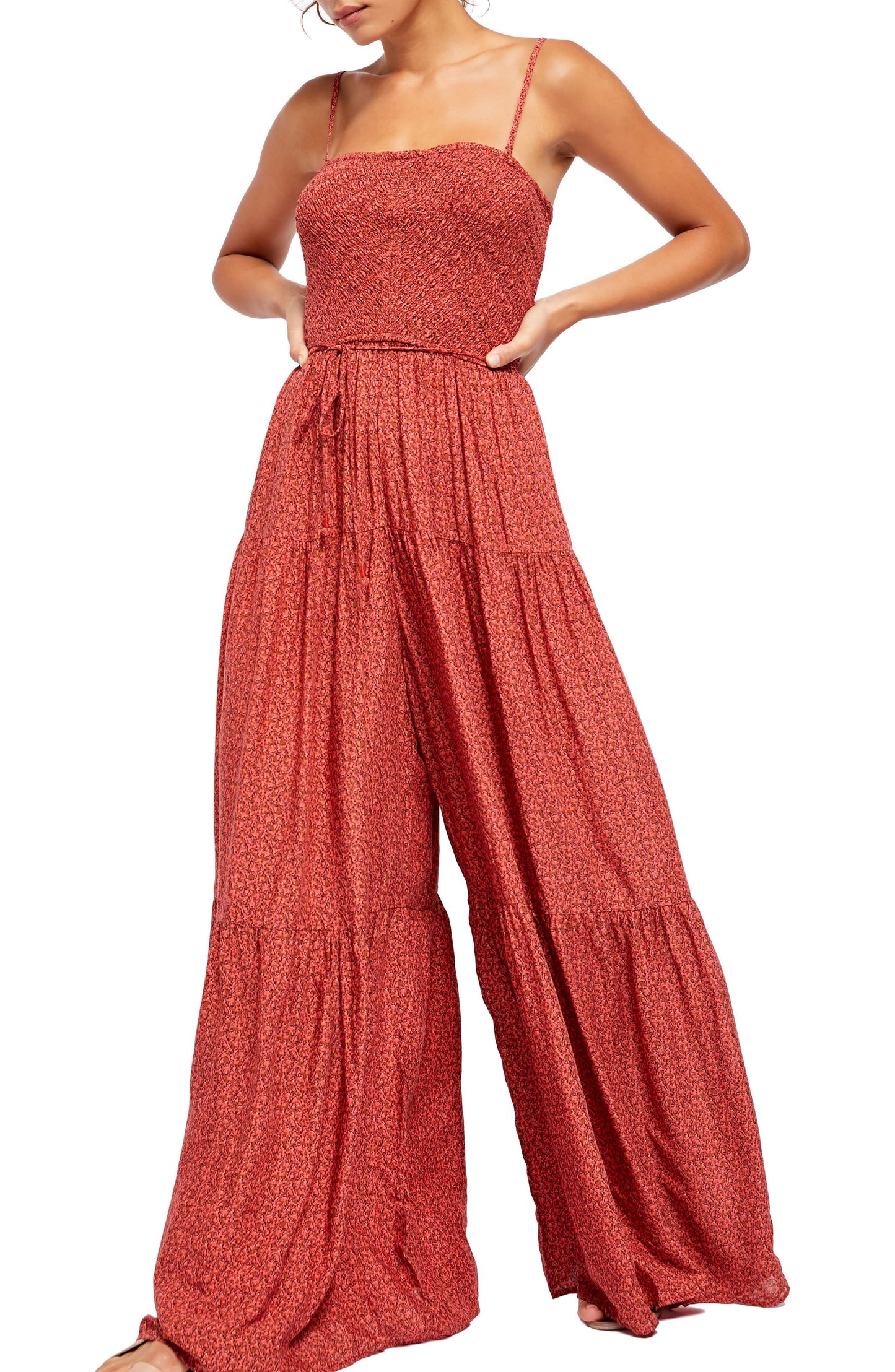 Macacão feminino Little Of Your Love com pernas largas, vermelho, tamanho pequeno