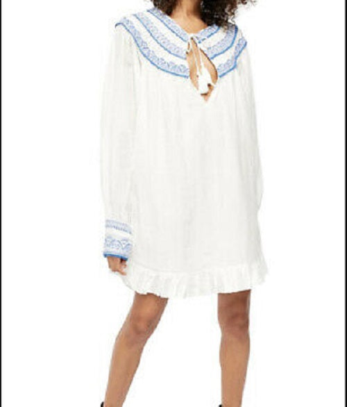 Vestido Boho Neutro Bordado Erin Mini Marrom Free People Feminino Tamanho Natural Pequeno