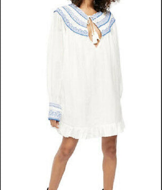 Vestido Boho Neutro Bordado Erin Mini Marrom Free People Feminino Tamanho Natural Pequeno
