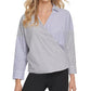 Blusa envolvente listrada de algodão feminina DKNY, branca, tamanho grande