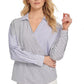 Blusa envolvente listrada de algodão feminina DKNY, branca, tamanho grande
