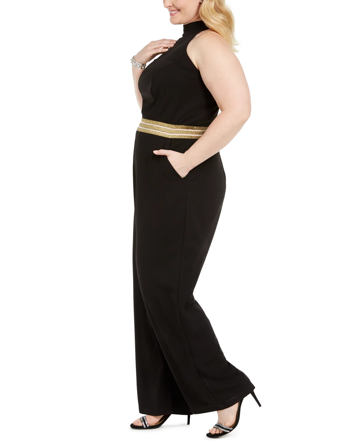 Macacão feminino Teeze Me Trendy Plus com faixa na cintura e alças finas, preto, tamanho 14
