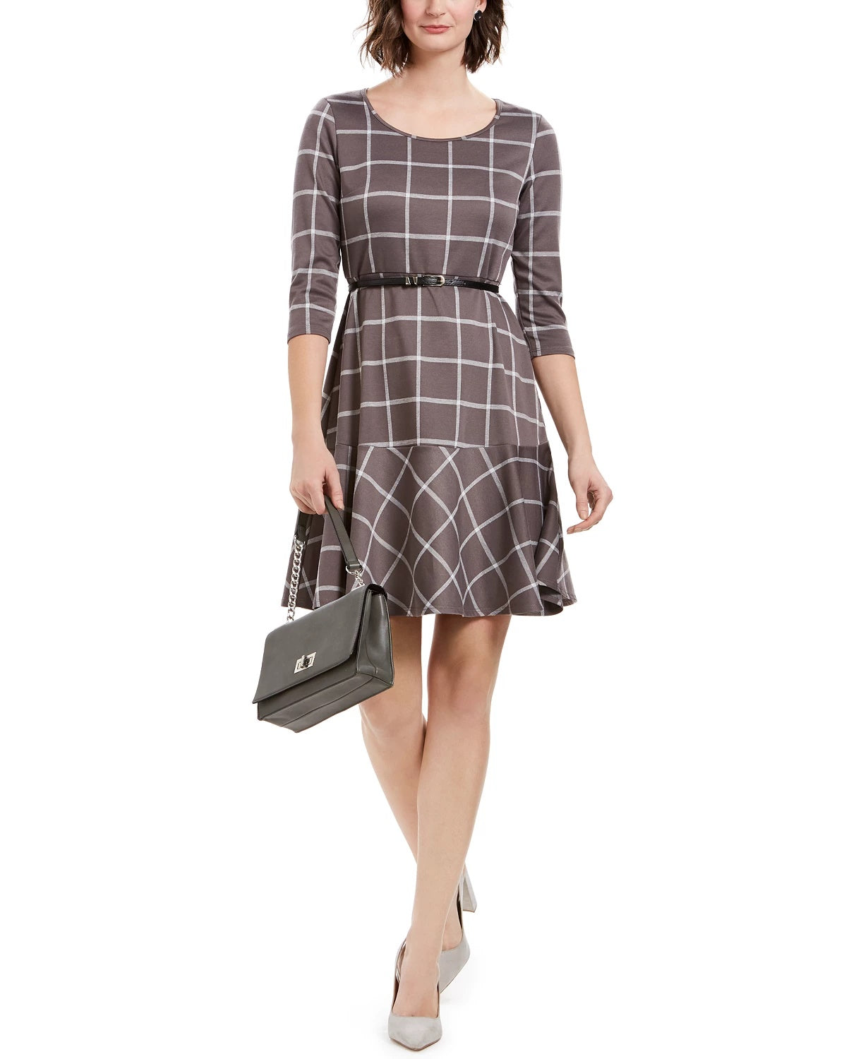 Vestido feminino NY Collection Petite com estampa e babados, preto, tamanho Petite Médio