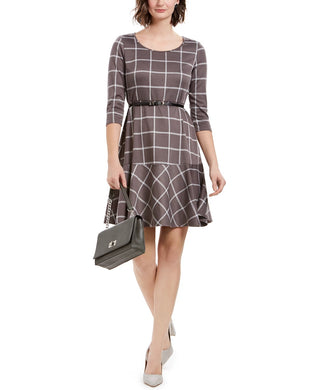 Vestido feminino NY Collection Petite com estampa e babados, preto, tamanho Petite Médio