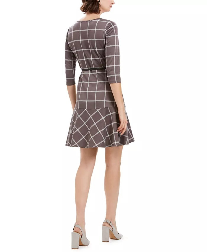 Vestido feminino NY Collection Petite com estampa e babados, preto, tamanho Petite Médio