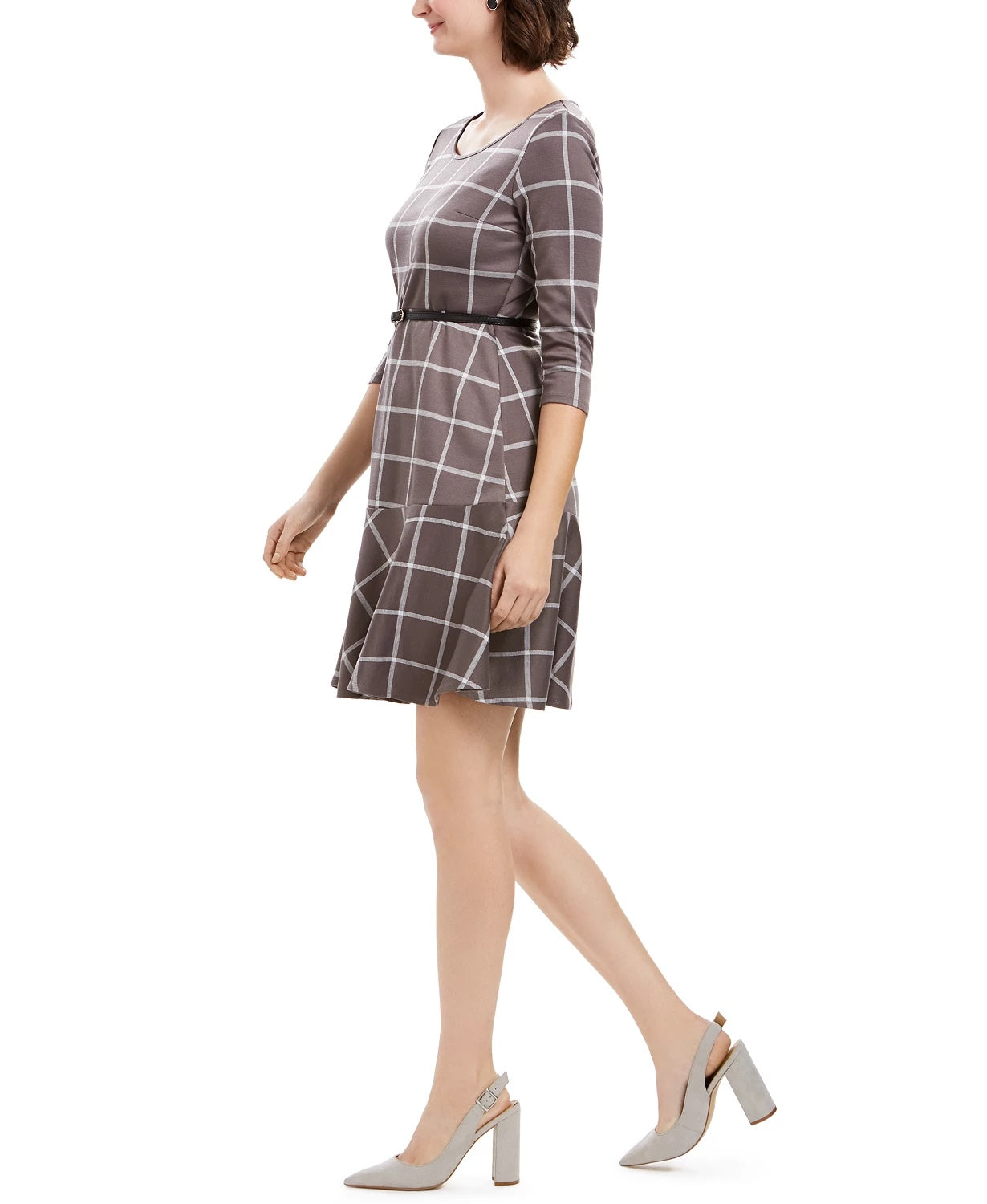 Vestido feminino NY Collection Petite com estampa e babados, preto, tamanho Petite Médio