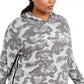 Calvin Klein Performance Moletom com capuz feminino plus size com estampa camuflada e logotipo, cor carvão, tamanho 1X