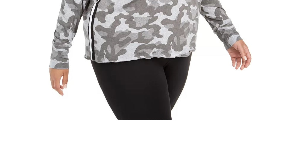 Calvin Klein Performance Moletom com capuz feminino plus size com estampa camuflada e logotipo, cor carvão, tamanho 1X
