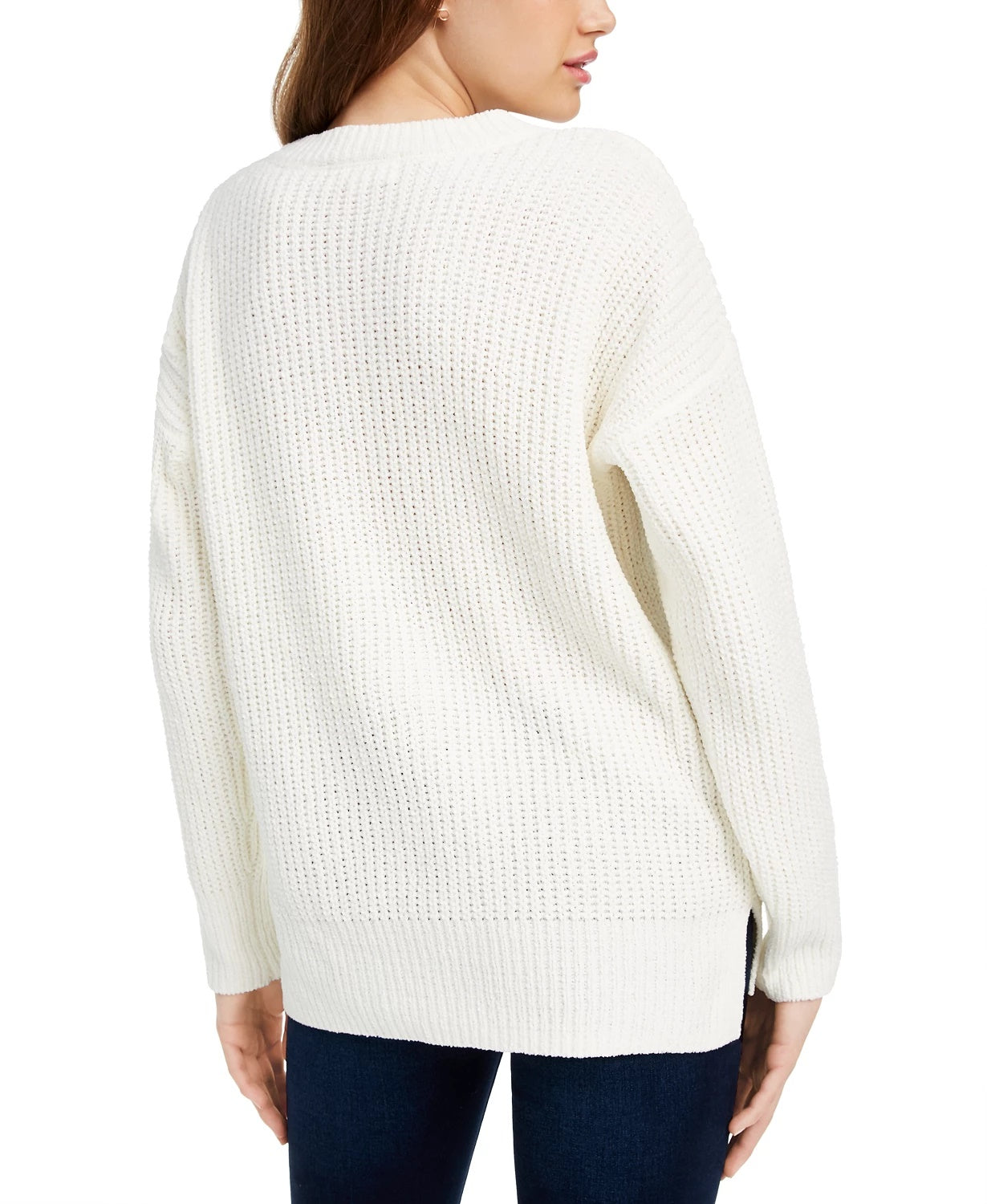 Suéter de chenille Pink Rose Junior, tamanho grande, branco