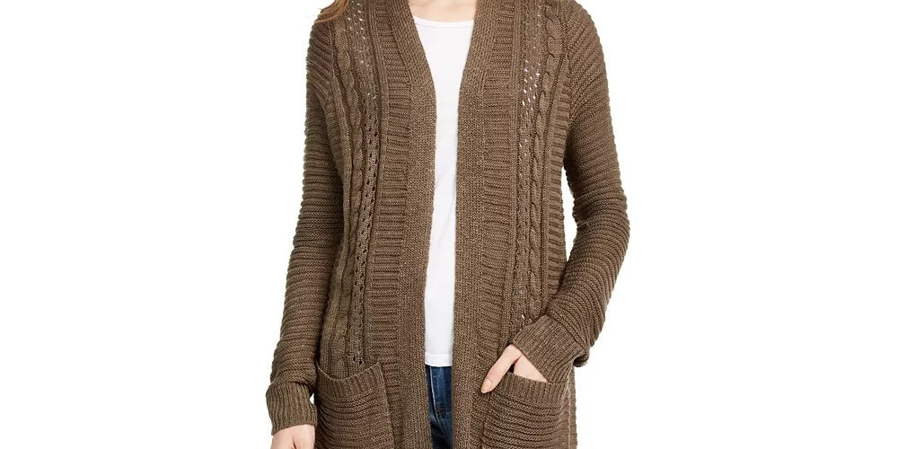 Cardigan longo com ilhós Pink Rose Junior, verde, tamanho pequeno