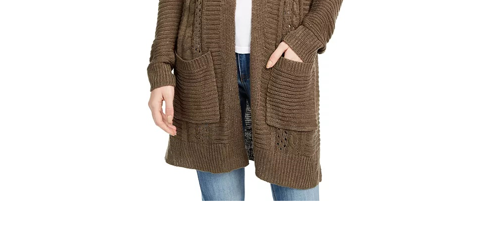 Cardigan longo com ilhós Pink Rose Juniors, verde, tamanho extragrande