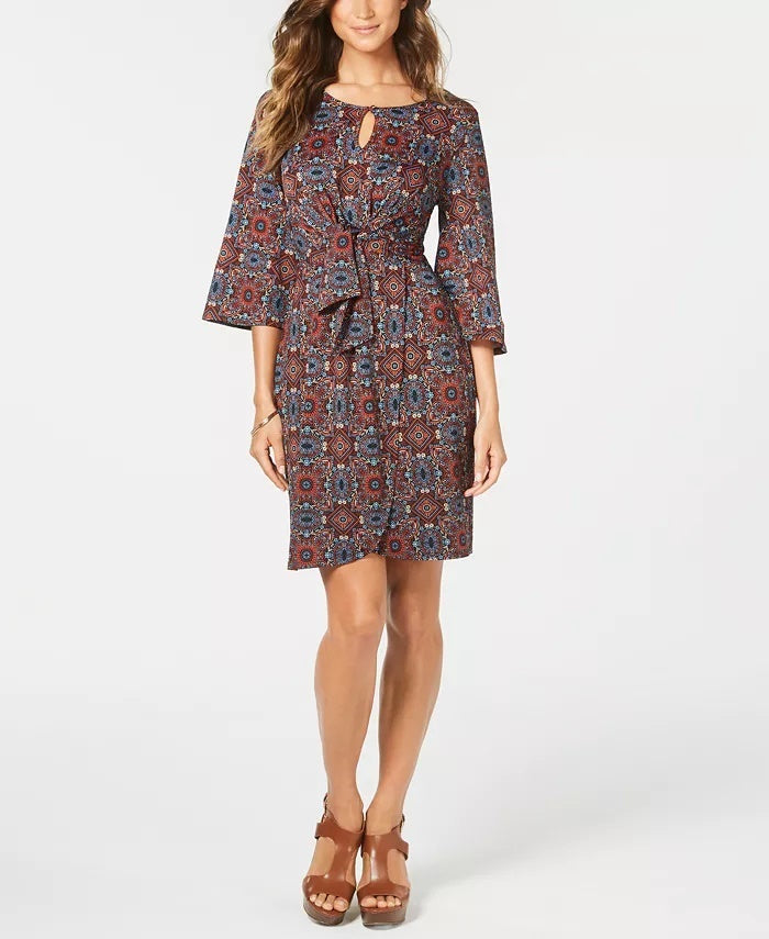 Vestido envelope falso estampado feminino NY Collection, vermelho, tamanho pequeno médio