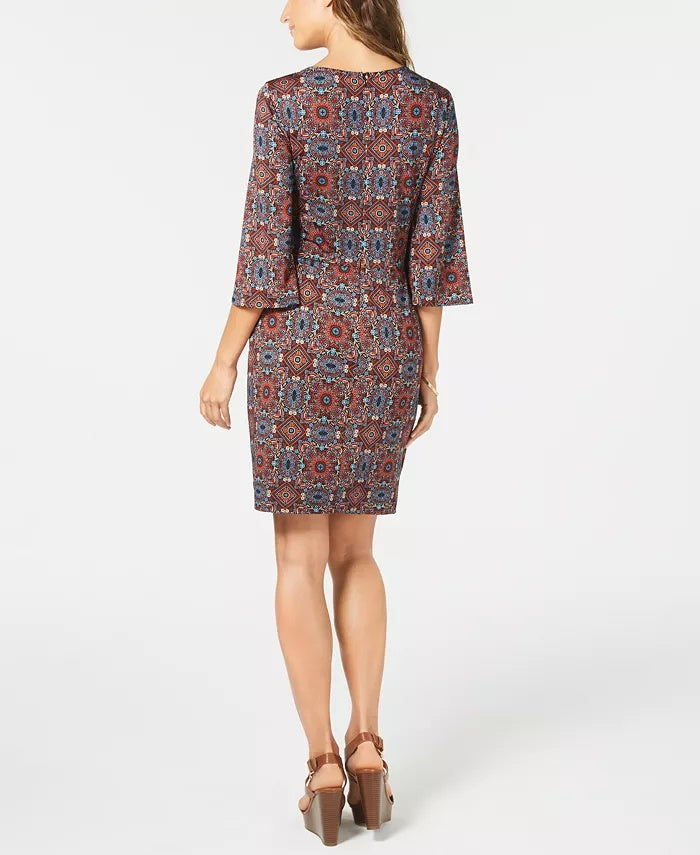 Vestido envelope falso estampado feminino NY Collection, vermelho, tamanho pequeno médio