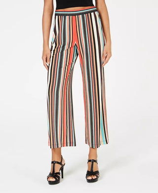 Calça culotte listrada feminina NY Collection, preta, pequena, tamanho GG