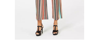 Calça culotte listrada feminina NY Collection, preta, pequena, tamanho GG