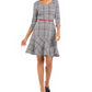 Vestido feminino xadrez justo e evasê NY Collection, preto, tamanho pequeno médio