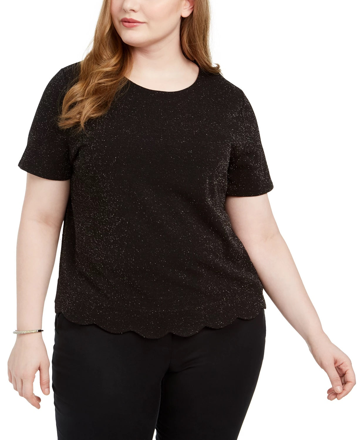Top feminino Monteau Trendy Plus Size com bainha recortada e brilho, cor carvão, tamanho 1X