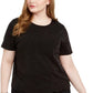 Top feminino Monteau Trendy Plus Size com bainha recortada e brilho, cor carvão, tamanho 1X