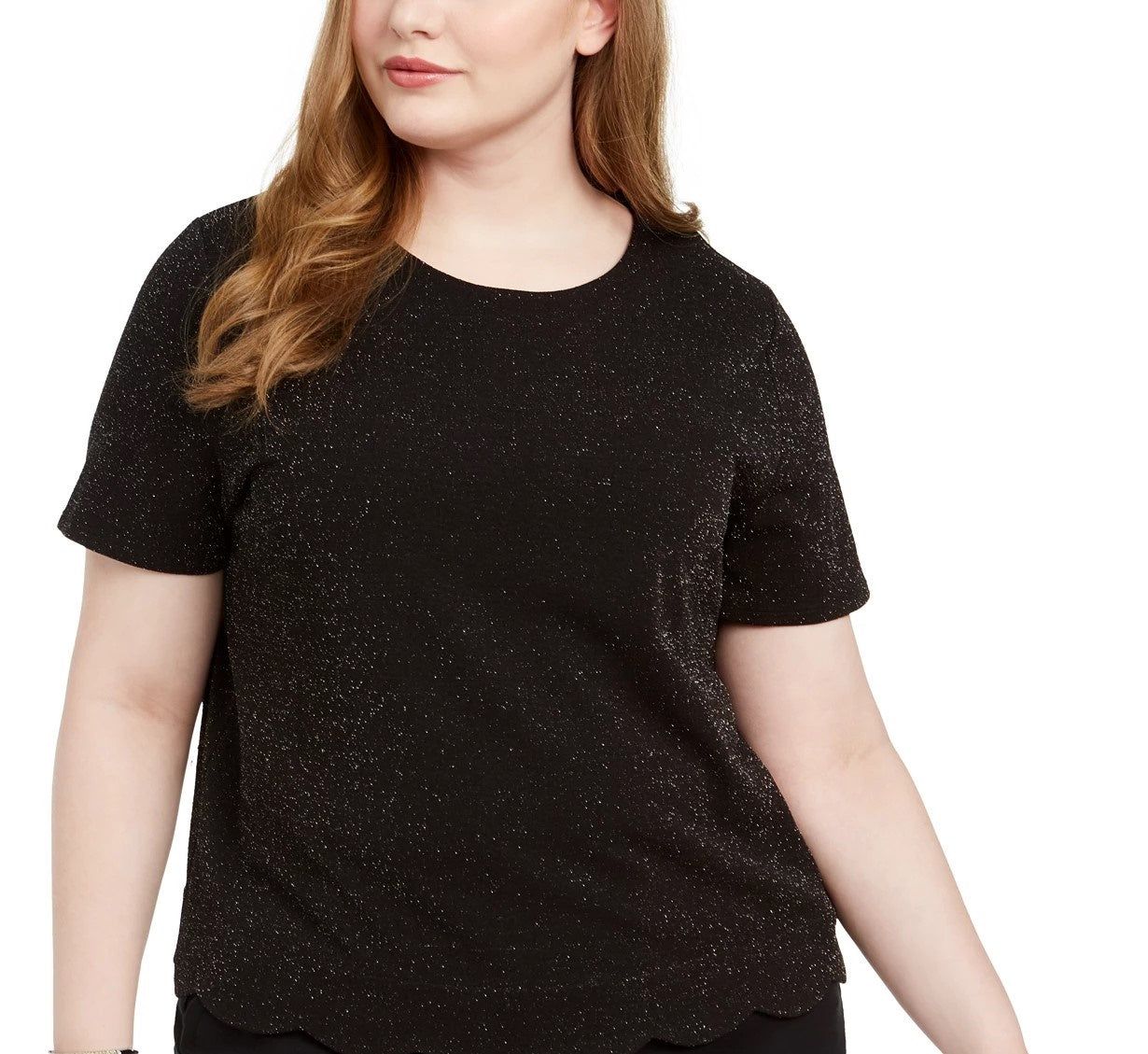 Top feminino Monteau Trendy Plus Size com bainha recortada e brilho, cor carvão, tamanho 1X