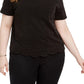 Top feminino Monteau Trendy Plus Size com bainha recortada e brilho, cor carvão, tamanho 1X