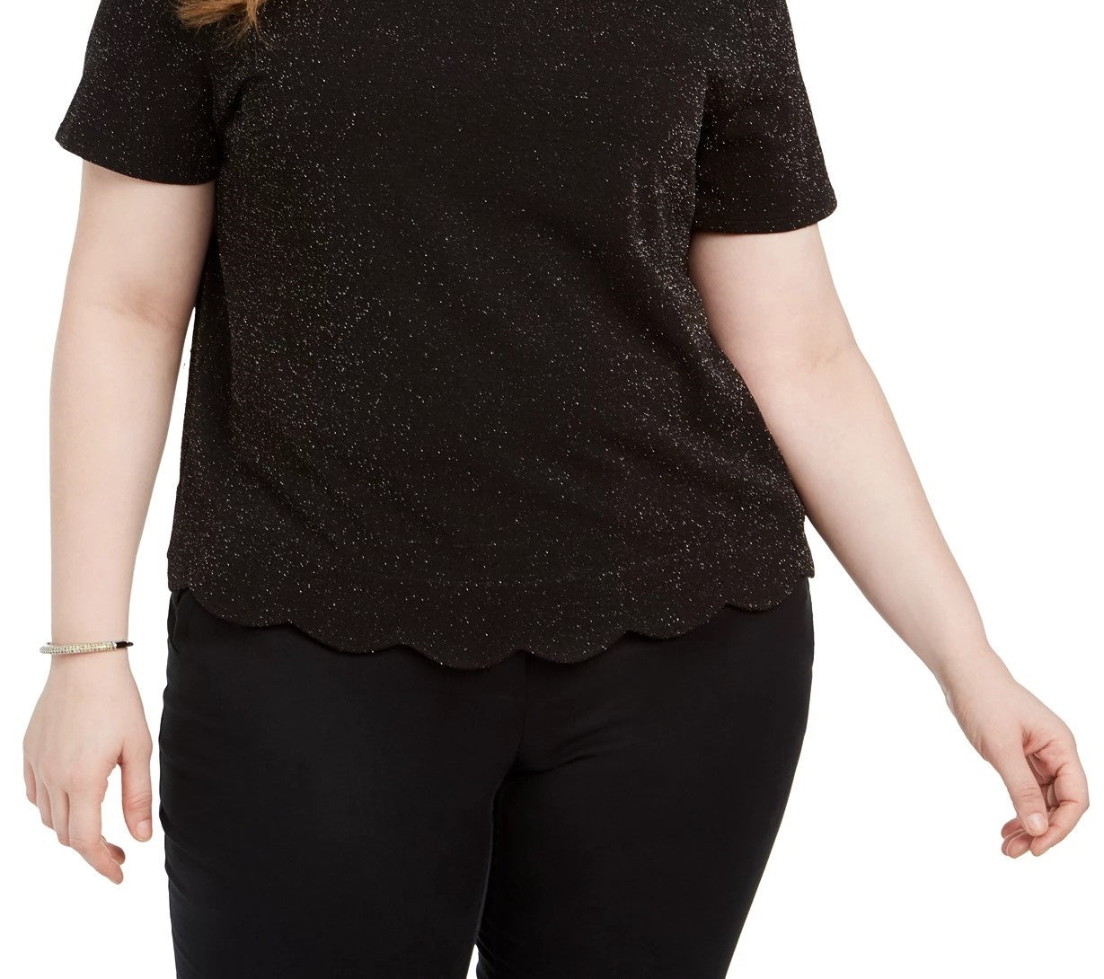 Top feminino Monteau Trendy Plus Size com bainha recortada e brilho, cor carvão, tamanho 1X