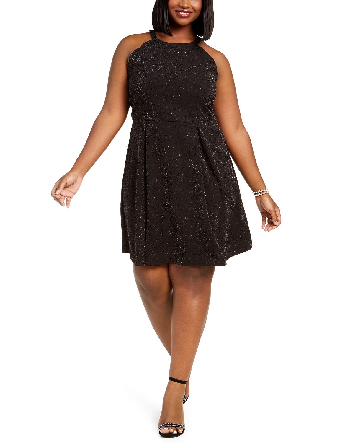 Vestido Halter com Glitter Plus Size da Monteau Feminino, na cor Carvão, tamanho 3X