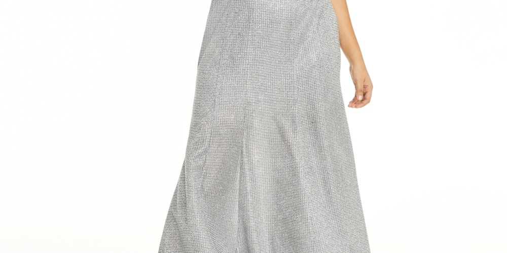 Vestido de sereia feminino com lantejoulas e corações, em malha brilhante, tamanho 24, prateado