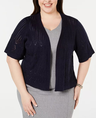 Robbie Bee Feminino Renda Renda Sólida Kimono Manga Aberta Cardigan Suéter Azul Marinho Tamanho 2X