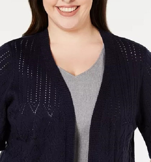 Robbie Bee Feminino Renda Renda Sólida Kimono Manga Aberta Cardigan Suéter Azul Marinho Tamanho 2X