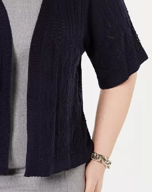 Robbie Bee Feminino Renda Renda Sólida Kimono Manga Aberta Cardigan Suéter Azul Marinho Tamanho 2X