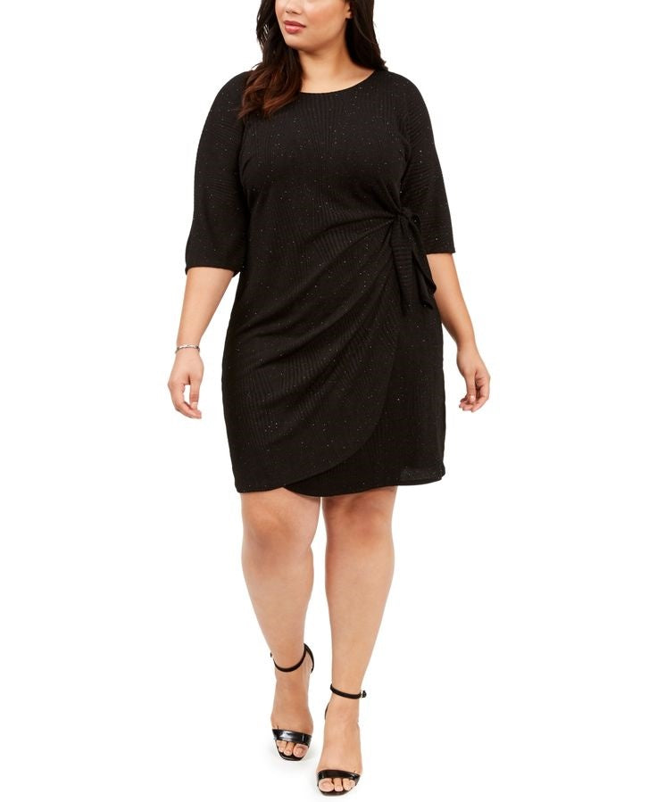 Vestido sarongue de malha com glitter plus size Robbie Bee feminino, preto, tamanho 2X