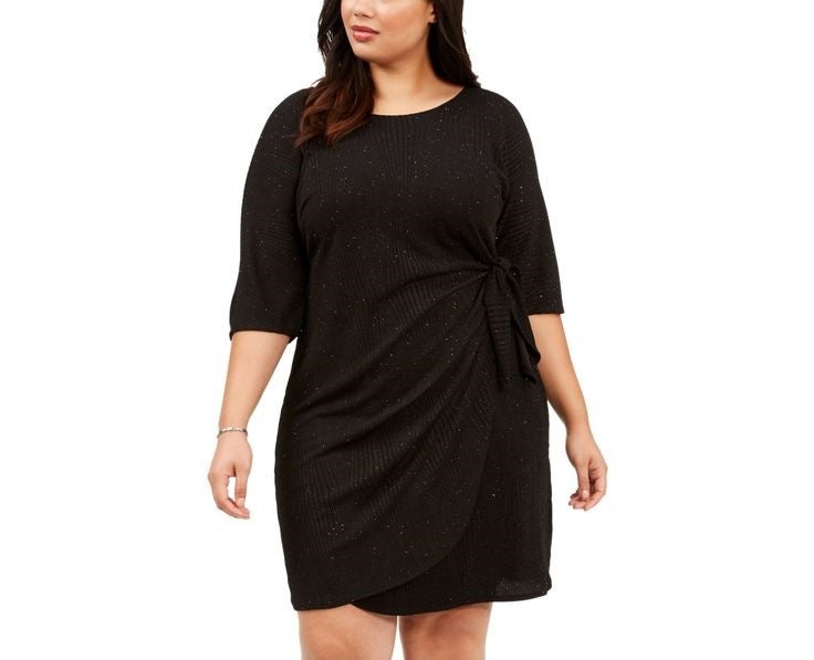 Vestido sarongue de malha com glitter plus size Robbie Bee feminino, preto, tamanho 2X