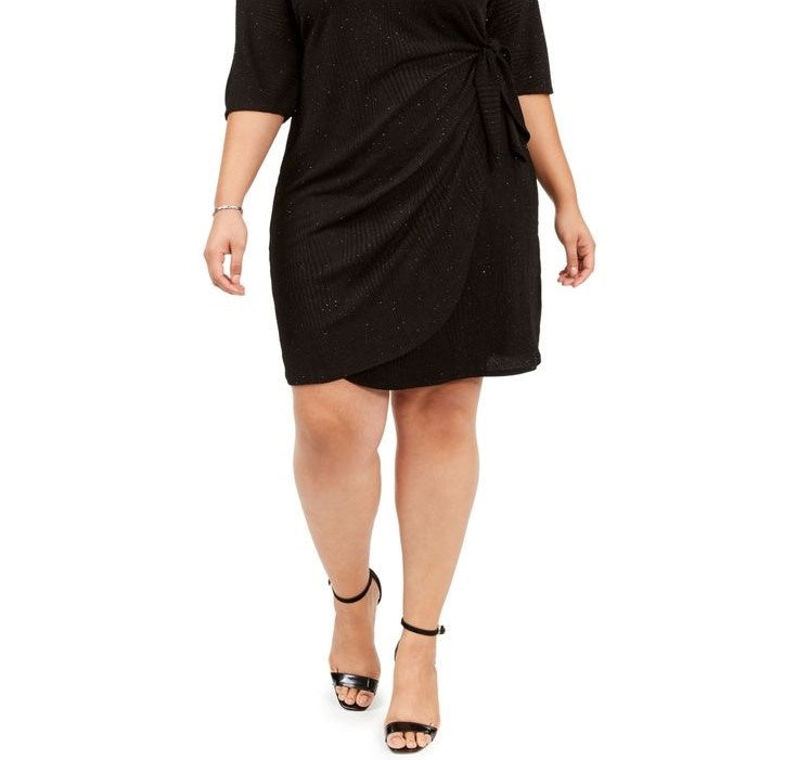 Vestido sarongue de malha com glitter plus size Robbie Bee feminino, preto, tamanho 2X