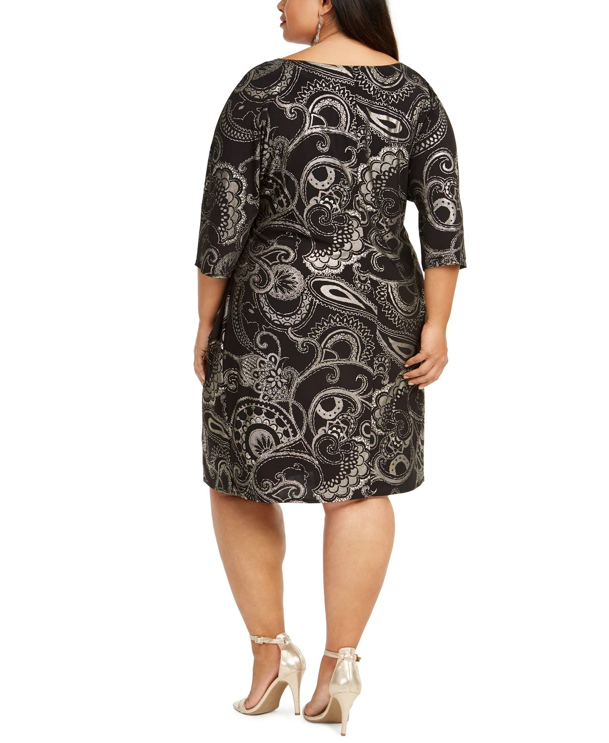 Vestido feminino Robbie Bee Plus Size com estampa de folha e nó lateral, preto, tamanho 2X