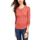 Blusa de malha waffle com decote redondo Ultra Flirt Junior, marrom, tamanho médio