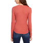 Blusa de malha waffle com decote redondo Ultra Flirt Junior, marrom, tamanho médio