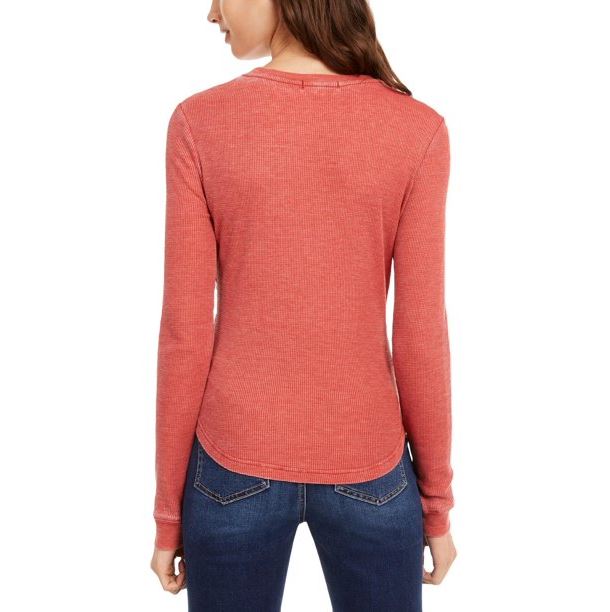 Blusa de malha waffle com decote redondo Ultra Flirt Junior, marrom, tamanho médio