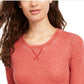 Blusa de malha waffle com decote redondo Ultra Flirt Junior, marrom, tamanho médio