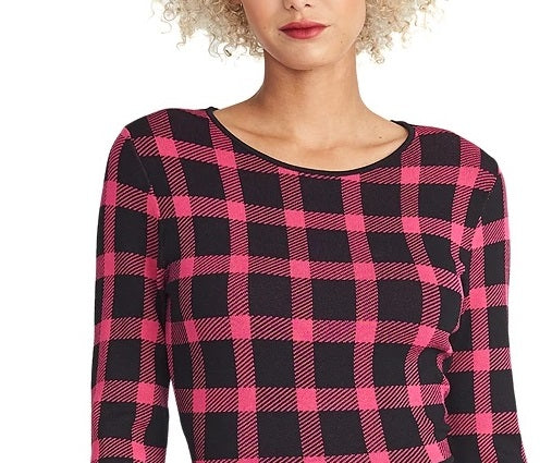 Vestido suéter xadrez feminino Rachel Roy com costas abertas, preto, tamanho grande