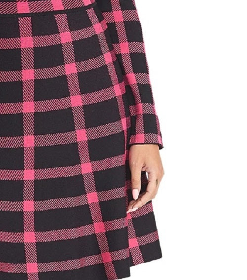 Vestido suéter xadrez feminino Rachel Roy com costas abertas, preto, tamanho grande