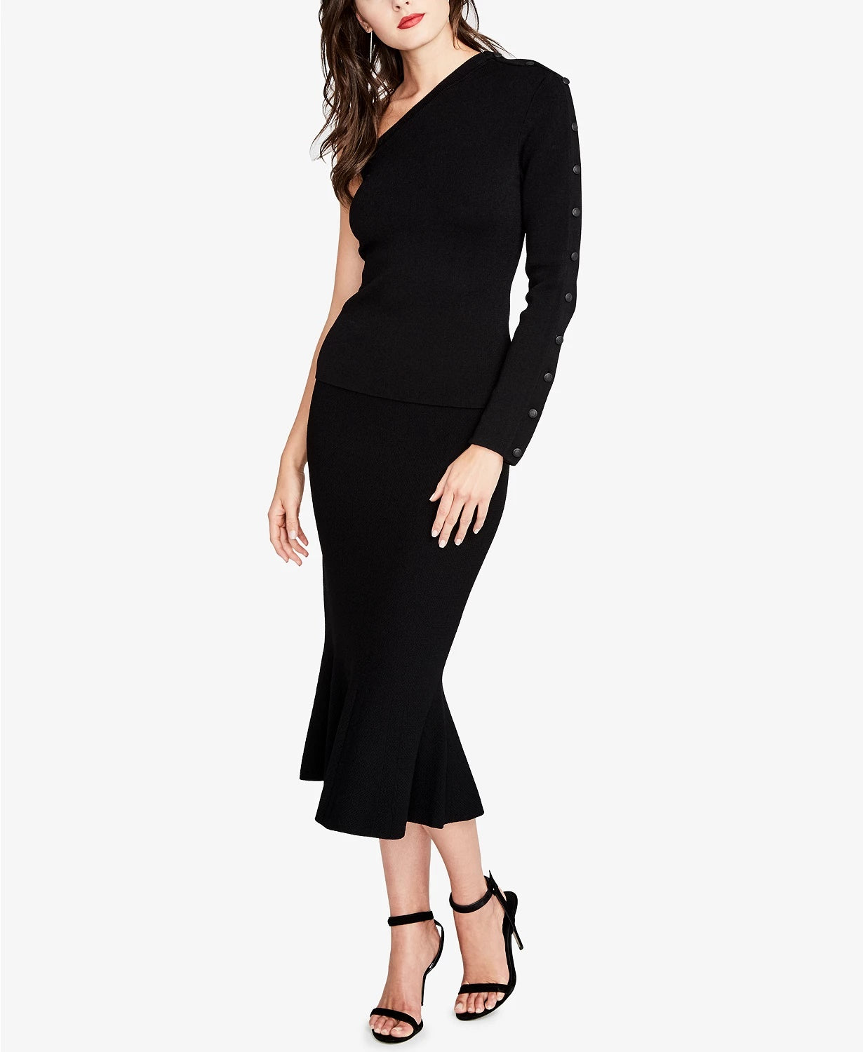 Saia midi jacquard feminina Rachel Roy, preta, tamanho extrapequeno