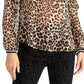 Blusa transparente com estampa de leopardo Rachel Roy feminina, bege, tamanho 8