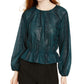 Blusa feminina Rylee transparente com cintura elástica, tamanho pequeno, verde, Rachel Roy