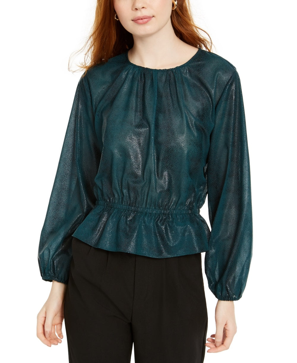 Blusa feminina Rylee transparente com cintura elástica, tamanho pequeno, verde, Rachel Roy
