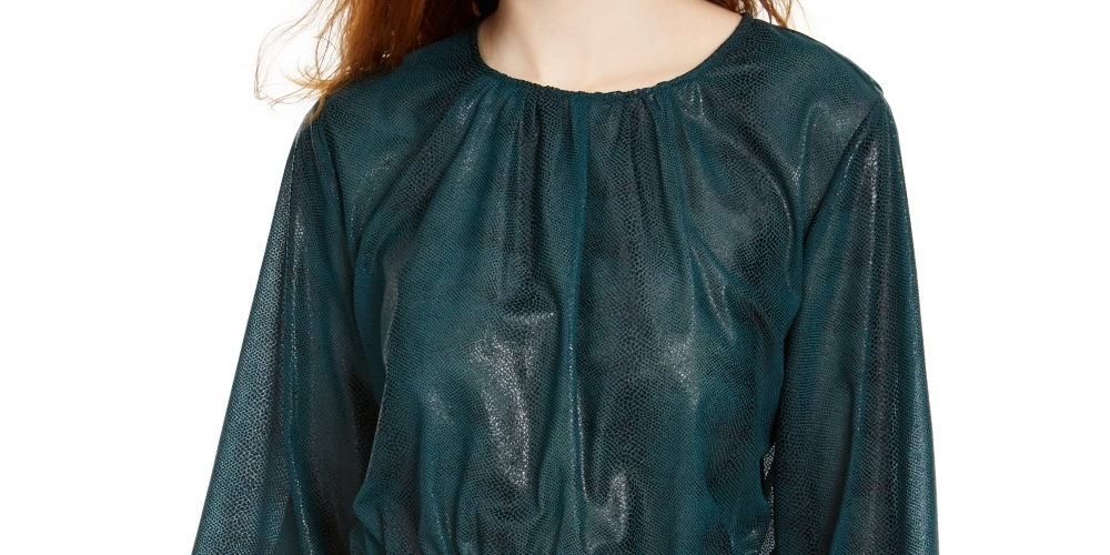 Blusa feminina Rylee transparente com cintura elástica, tamanho pequeno, verde, Rachel Roy