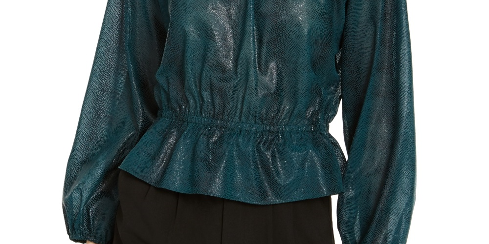 Blusa feminina Rylee transparente com cintura elástica, tamanho pequeno, verde, Rachel Roy