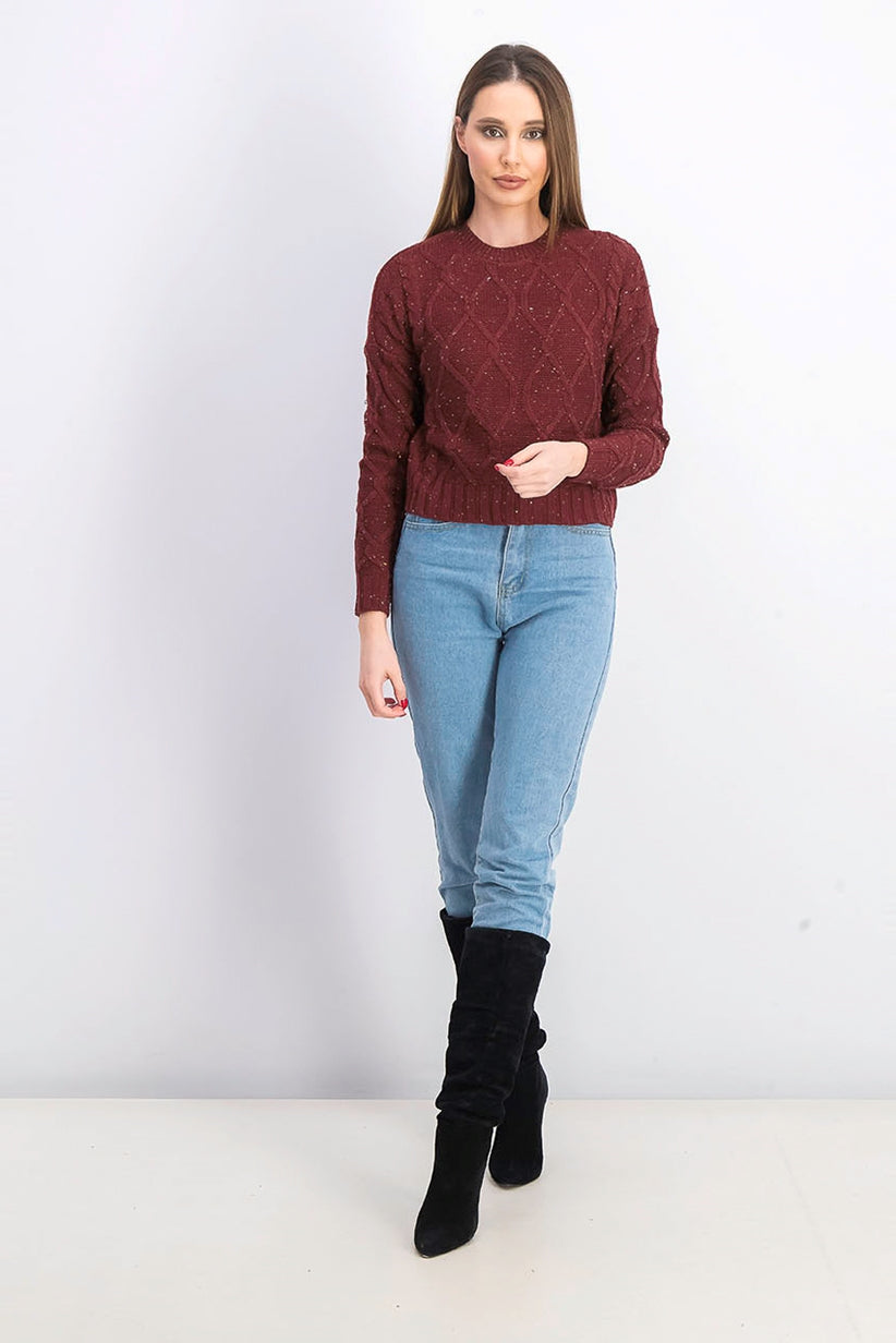 Suéter de tricô mesclado Ultra Flirt Juniors, vinho, tamanho P