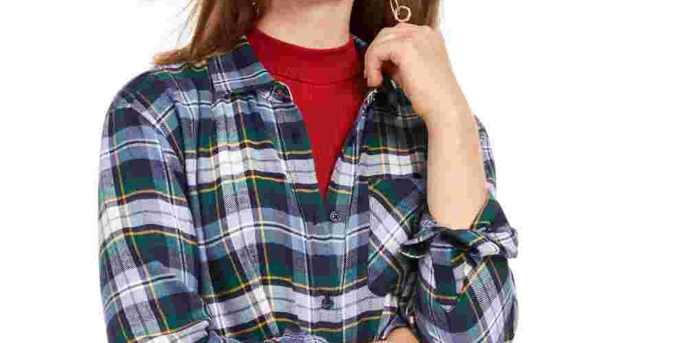 Camisa xadrez de flanela Ultra Flirt Juniors, azul, tamanho XS