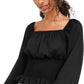 Blusa camponesa com cintura franzida Ultra Flirt Juniors, preta, tamanho extragrande