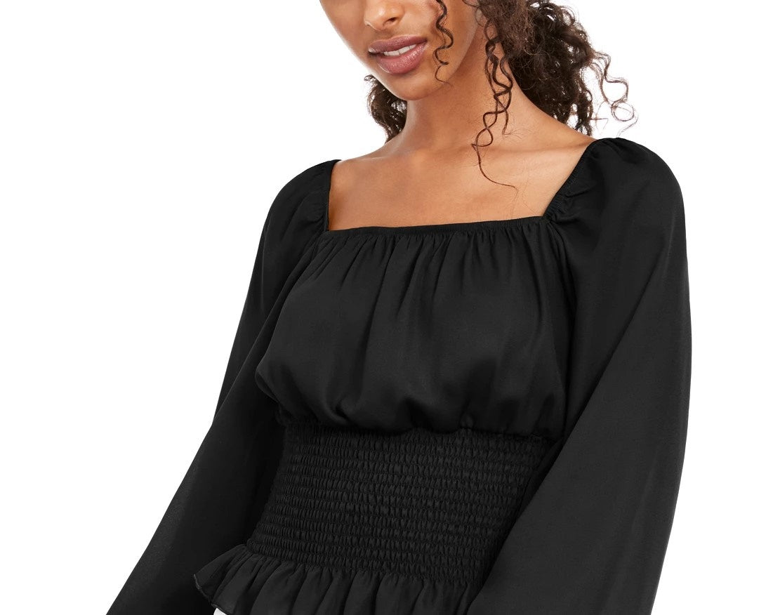 Blusa camponesa com cintura franzida Ultra Flirt Juniors, preta, tamanho extragrande